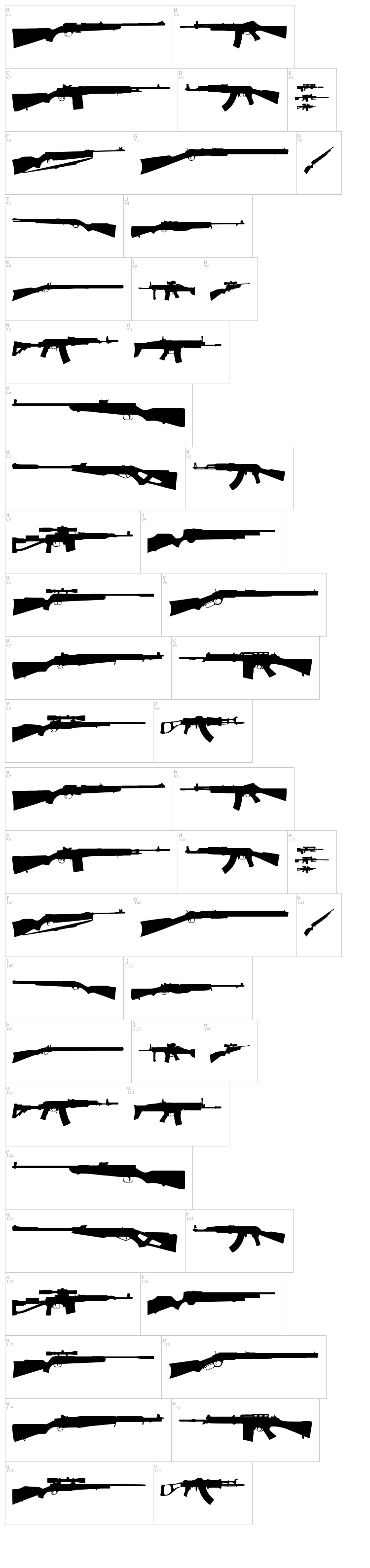 Rifle Bats TFB font map